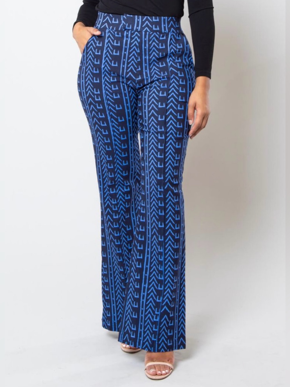 D'IYANU Raya African Print Wide Leg Pants Navy Blue Size L